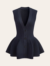 Structured Peplum Button-Up Knit Vest