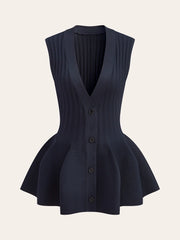 Structured Peplum Button-Up Knit Vest