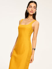 Cotton & Linen Shirred Midi Dress