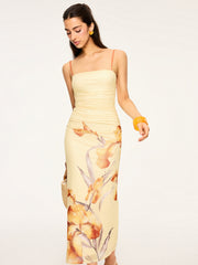 Floral Print Ruched Maxi Dress
