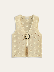 Crochet Knit Vest with Floral Detail