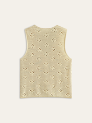 Crochet Knit Vest with Floral Detail