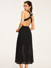 Semi-Sheer Eyelet Backless Criss-Cross Midi Dress