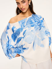 Semi-Sheer Off-Shoulder Floral Print Blouse