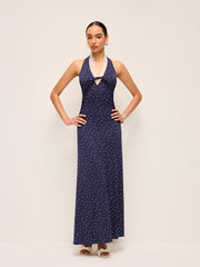 Lace Trim Halter Neck Printed Dress