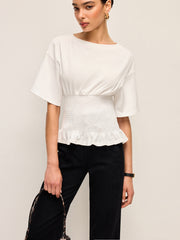 Cotton Smocked Waist Ruffle Hem Top