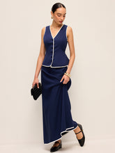 Contrast Trim V-Neck Vest Top With Back Tie