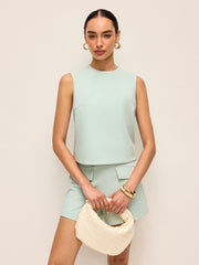 Minimalist Back Button Sleeveless Shorts Set