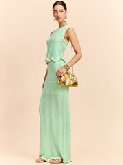 Wave Pattern Knit Maxi Skirt