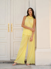 Pleated Top and Wide-Leg Pants Set