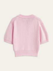 Short-Sleeved Knit Top with Bow Detail