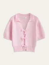 Short-Sleeved Knit Top with Bow Detail