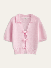 Short-Sleeved Knit Top with Bow Detail