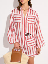 Pocketed Striped Shorts Set