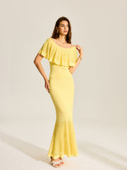 Off-Shoulder Knit Top With Trimmed Ruffles