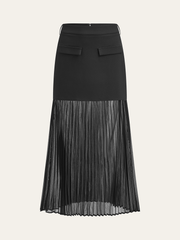 Pleated Mesh Hem Midi Skirt