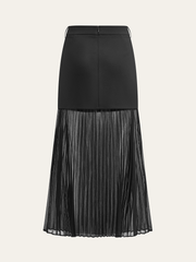 Pleated Mesh Hem Midi Skirt