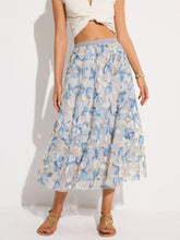 Semi-Sheer Floral Embroidered Mesh Midi Skirt