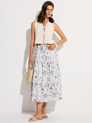 Floral Print Elastic Waist Midi Skirt