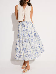 Floral Print Elastic Waist Midi Skirt