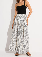 Pocketed Floral Print Maxi Skirt
