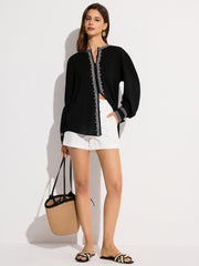 Oversized Embroidered Trim Shirt