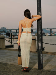 Knit Hollow Ditsy Floral Drawstring Skirt Set