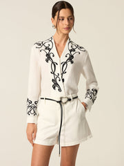 Embroidered Cotton & Linen Blouse