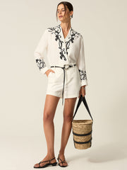 Embroidered Cotton & Linen Blouse