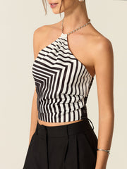 Striped Halter Top with Chain Strap