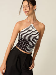 Striped Halter Top with Chain Strap