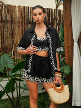 Embroidered Trim Three-Piece Shorts Set
