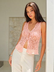 V-Neck Semi-Sheer Sleeveless Vest