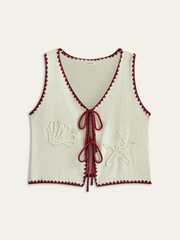 Contrast Trim Tie-Front Knit Vest