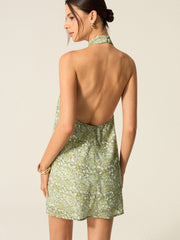 Halter Neck Cut-Out Printed Mini Dress