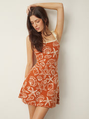 Seashell Print Tie-Strap Mini Dress