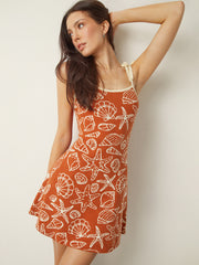 Seashell Print Tie-Strap Mini Dress