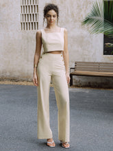 Cotton & Linen Button Decor Tank Top With Straight Leg Pants Set