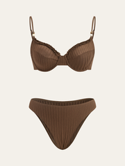 Ribbed Bikini Set with Ruffled Detailing