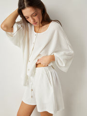Button-Front Loose-Fit Shorts Set