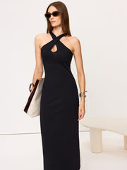 Cross-Over Neckline Knit Maxi Dress