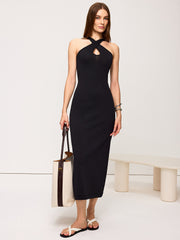 Cross-Over Neckline Knit Maxi Dress