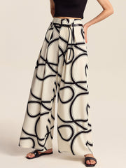 Semi-Sheer Patterned Wide-Leg Pants