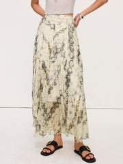 Semi-Sheer Snake Print Flowy Maxi Skirt