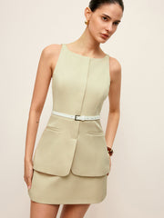 Belted Pocket-Detail Skirt Set