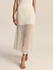 Semi-Sheer Pleated Midi Skirt
