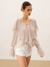 Semi-Sheer Ruffle Layered Chiffon Blouse
