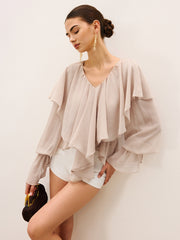 Semi-Sheer Ruffle Layered Chiffon Blouse