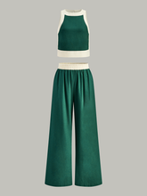 Contrast Trim Crop Top and Wide-Leg Pants Set