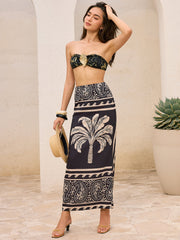 Palm Print Maxi Skirt With Paisley Border